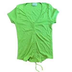 Michael Stars Ruched Drawstring V-Neck Tee‎ Made in USA – Lime Green One Size